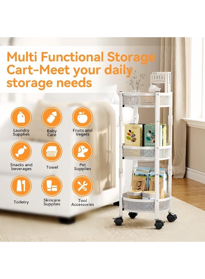 BLOOMING TIME 3 Tier Foldable Utility Rolling Cart with 360° Lockable Wheels,Collapsible Metal Storage Organizer Trolley for Kitchen, Bathroom, Office & Home, No Assembly Needed - Image 5